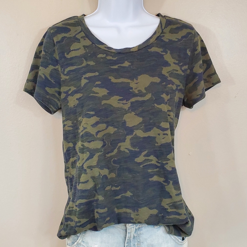 Mossimo Women's Cut Camo & Navy Scoop Neck Cap Sleeve T-Shirt